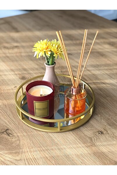 Metalist Tasarım صينية سيفا مزخرفة بمرآة دائرية 25 سم