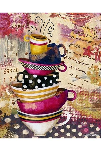Marcel Kristal Tablo Diamond Mosaic Cups - Painting on Top 41x51cm
