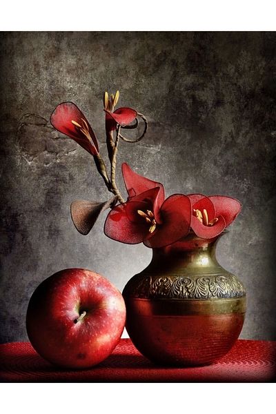 Marcel Kristal Tablo Red Flower and Red Apple Marcel Art Diamond Mosaic Painting 41X51Cm