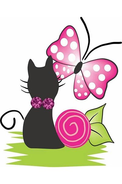 Marcel Kristal Tablo Cute Kitten and Butterfly Diamond Mosaic Painting 20X25Cm