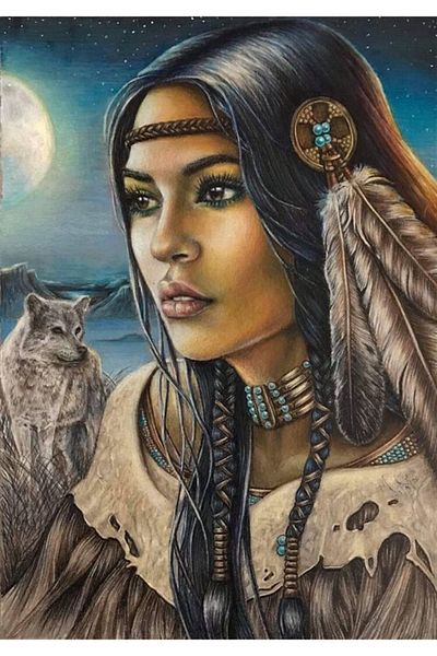 Marcel Kristal Tablo Native American Woman Marcel Art Diamond Mosaic Painting 36X51Cm