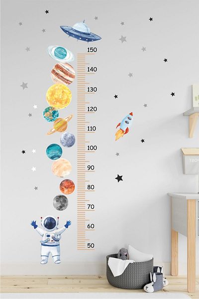 Piksel Grafik Planets Height Meter Kids Room Wall Sticker