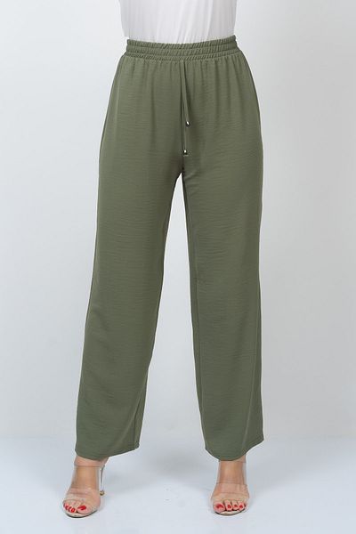 TUSSE Women's Khaki Crepe Fabric Straight Cut Summer Elastic Large Size Trousers