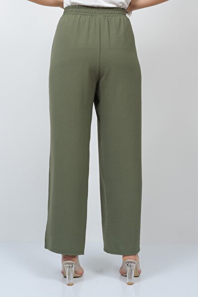 TUSSE Women's Khaki Crepe Fabric Straight Cut Summer Elastic Large Size Trousers