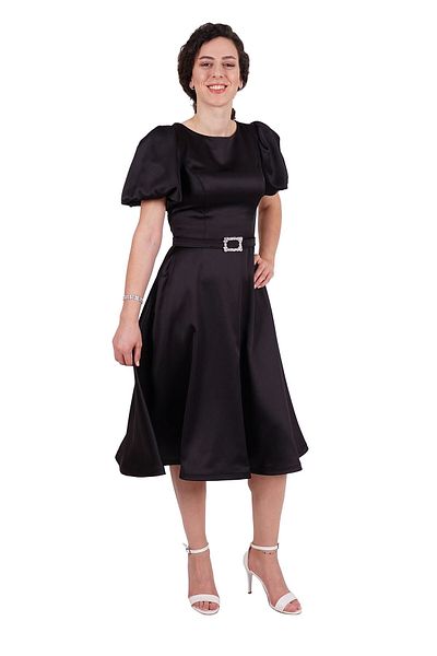 SpringStore Rochie de seara scurta din satin cu maneca balon neagra