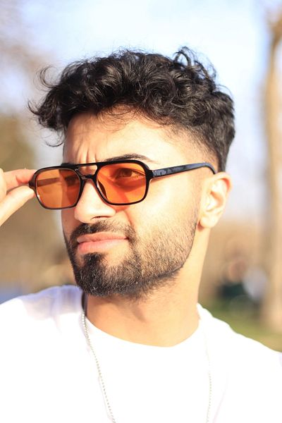 LOOKUP Men's Sunglasses New Fashion 2022 Black Frame Orange Glass