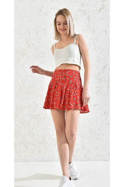 ubmbutik Multi-Colored Skirt-Look Shorts Patterned Shorts Skirt with Elastic Waist