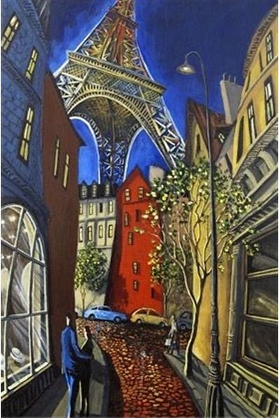 Marcel Kristal Tablo Colorful Trapezoid Homes And Eiffel Diamond Mosaic Painting 40x60 cm