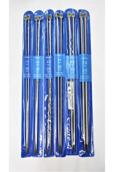 ATMACA TUHAFİYE مجموعة أسياخ الحياكة البرية 35 سم - مجموعة أسياخ تيتانيوم مكونة من 6 قطع بأرقام 3.5-4,5-5-6-7