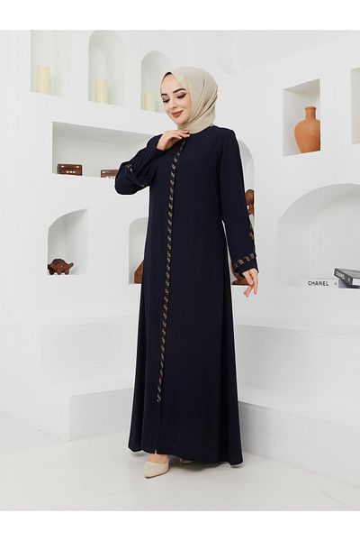 KMKkombin Lady-women's Honeycomb Fabric Sleeve Patterned Zipper Upper Part Patterned Topcoat-abaya