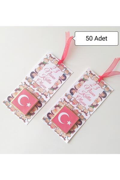 50 Adet 23 Nisan Hediyesi Çikolatalı Kitap Ayracı -ulusal Egemenlik Çocuk Bayramı-kurumsal Hediye