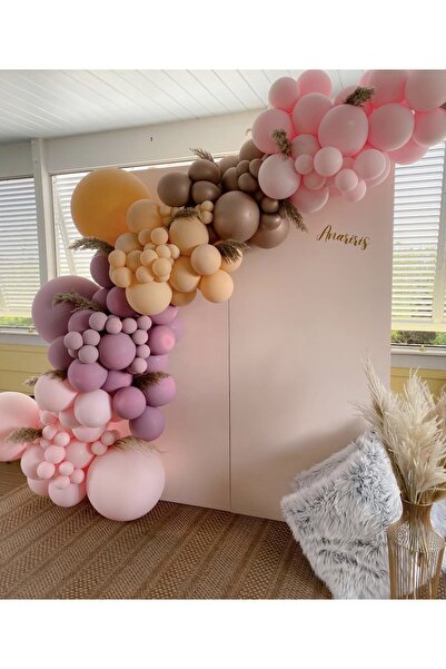 Çemrek Süs Parti مجموعة سلسلة بالونات ريترو باللون الوردي الفاتح والرمال الصح...