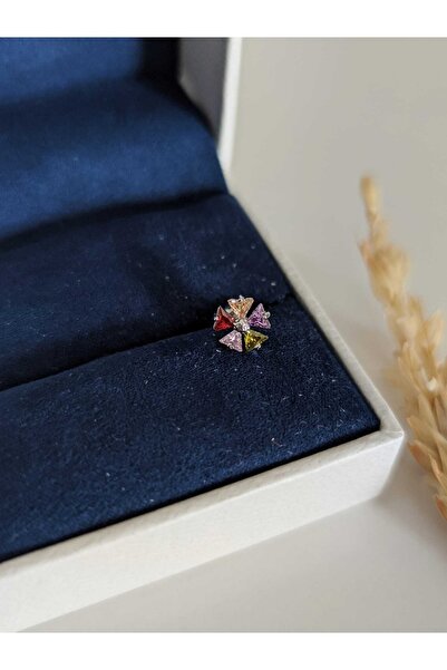 SU PERİSİ TAKI BİJUTERİ Cerrahi Çelik Gümüş Renkli Zirkon Taşlı Papatya Pierc...