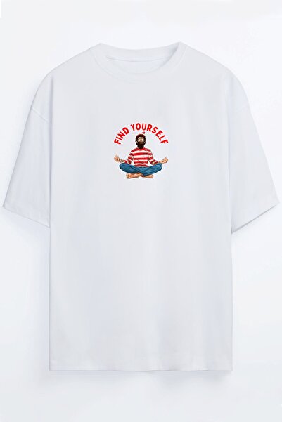 Harmandar Yoga Waldo - Find Yourself Unisex Black - White Oversize T-shirt