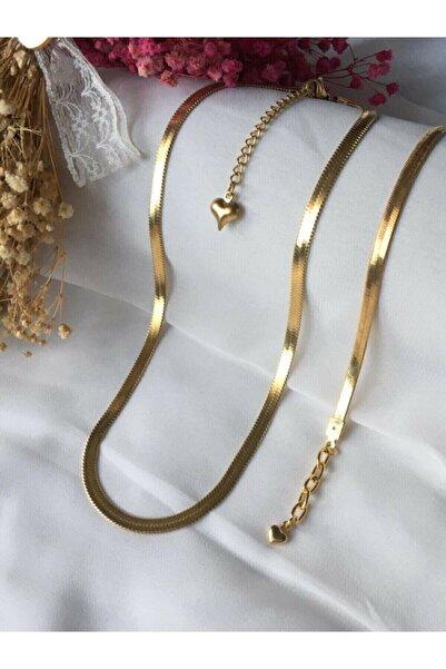 Pigna Aksesuar Kadın Altın Kaplama İtalyan Yassı Zincir Çelik Kolye Ve Bilekl...