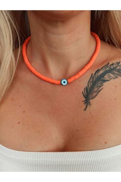 DENİZDENAL قلادة صيفية من خرز عين الشر البرتقالية من فيمو
