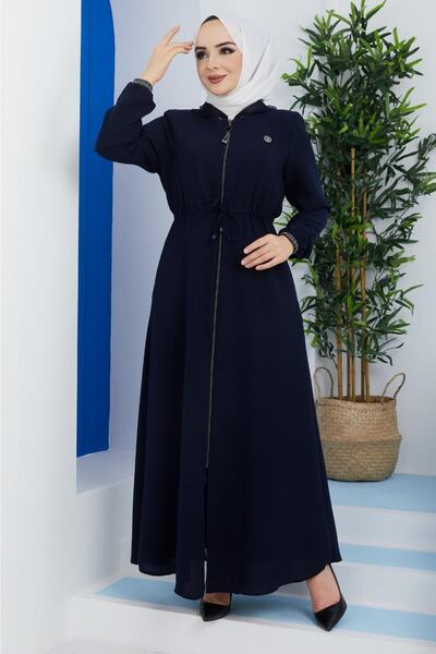 KMKkombin Floral Patterned Honeycomb Fabric Topcoat-Abaya for Ladies-Women