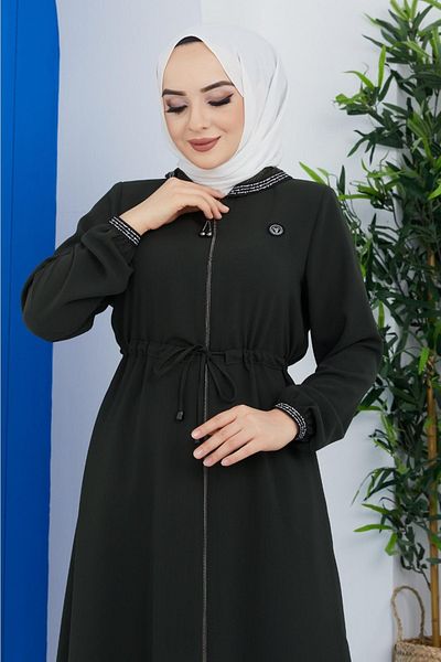 KMKkombin Floral Patterned Honeycomb Fabric Topcoat-Abaya for Ladies-Women