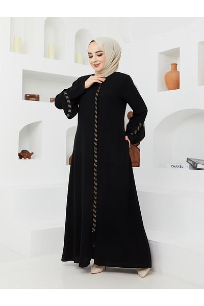 KMKkombin Lady-women's Honeycomb Fabric Sleeve Patterned Zipper Upper Part Patterned Topcoat-abaya
