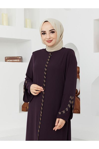 KMKkombin Lady-women's Honeycomb Fabric Sleeve Patterned Zipper Upper Part Patterned Topcoat-abaya