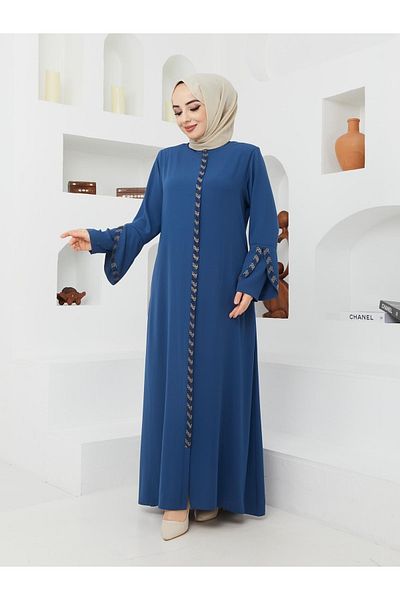 KMKkombin Lady-women's Honeycomb Fabric Sleeve Patterned Zipper Upper Part Patterned Topcoat-abaya