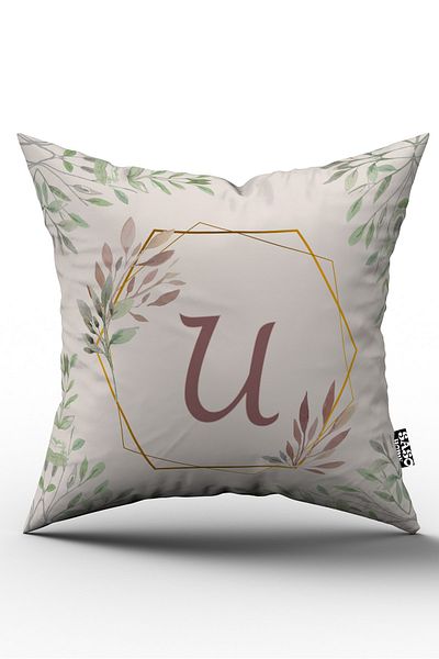 SasoHome Κάλυμμα μαξιλαριού Letter Throw - Letter U - Letter Διακοσμητικό μαξιλάρι ριχτάρι με ψηφιακή εκτύπωση