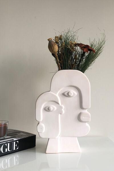 AstreHome Picasso Serisi Dekoratif Seramik Vazo- 28 Cm Bej