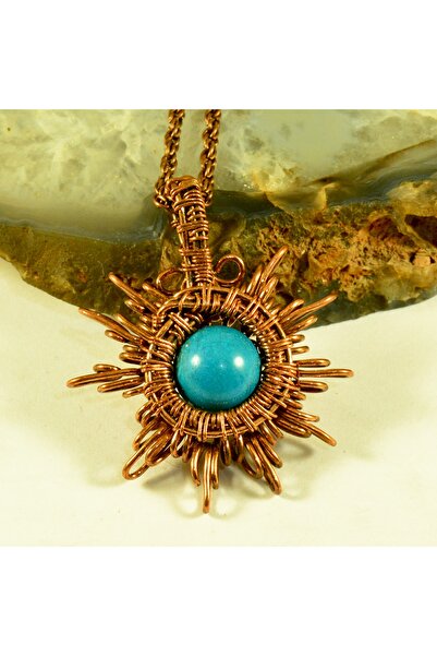 mba handmade jewelry Turkuaz Kristali Yıldız Kolye - Turkuaz Güneş Kolye