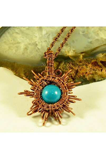 mba handmade jewelry Turkuaz Kristali Yıldız Kolye - Turkuaz Güneş Kolye