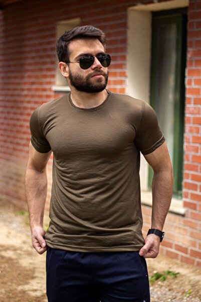 Azıcık Akıllı Kaki Verde Basic Confortabil Subțire Fagure Fabric Sport Tricou...