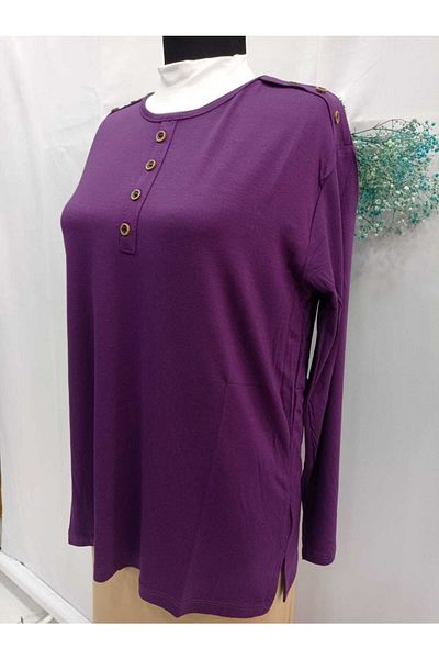 Sel Tekstil New Model Women's Plus Size Crew Neck Mother Combed Cotton Blouse