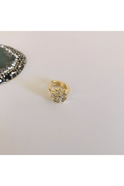 Bylin Zirkon Taşlı Gold Çiçekli Halka Piercing- Çap 6 Mm