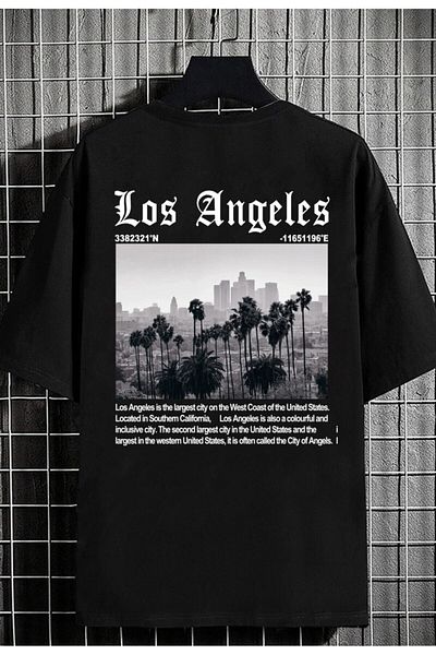 CANDEL Unisex Oversize T-shirt Losangeles Εκτύπωση πλάτης Μαύρο Losangelesd-012