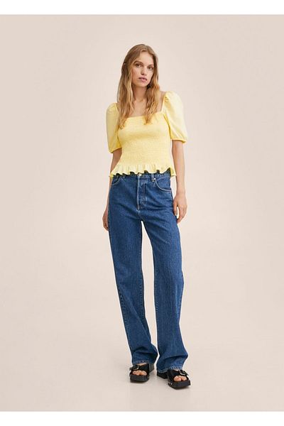MANGO Woman Tricou din bumbac cu mânecă cu balon
