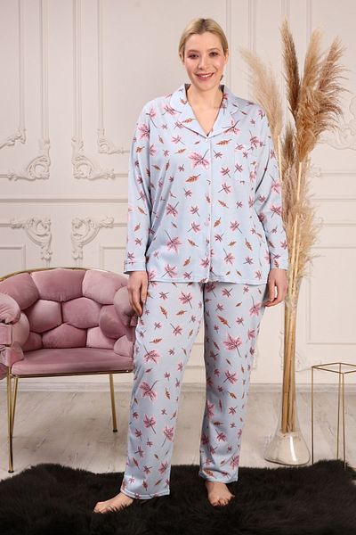 LİKAPA Set de pijamale cu mânecă lungă, florală, din bumbac, cu nasturi în față