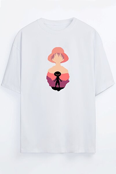 Harmandar One Piece - Pălărie de paie - Luffy Anime Unisex Negru - Tricou oversize alb