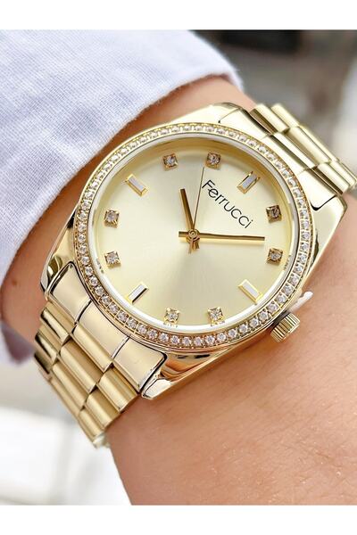 Ferrucci Altın Renk Taşlı Model Kadın Kol Saati