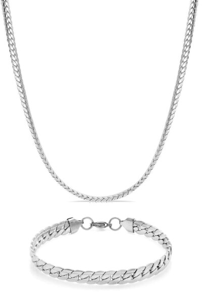 TREND COLLECTİON مجموعة قلادة وسوار من الفولاذ المقاوم للصدأ باللون الفضي