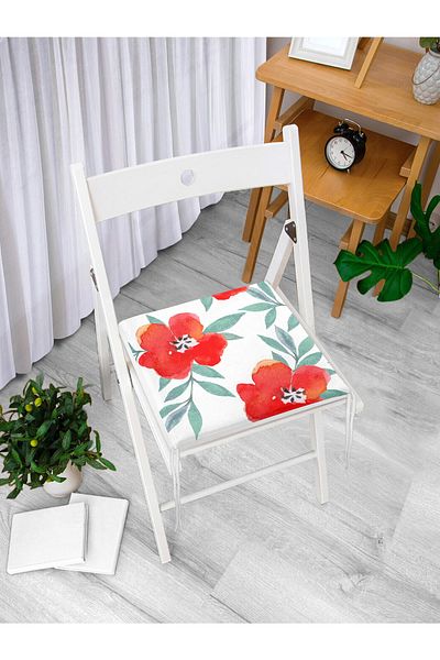Realhomes Flower Patterned Digital Printed Zippered Chair Cushion with White Background