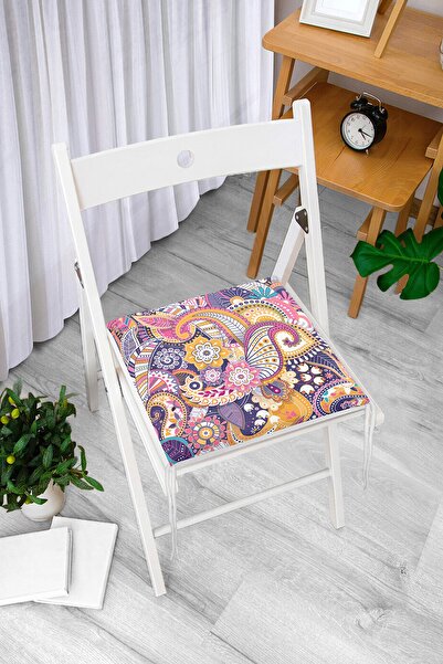 Realhomes Dalgalı Geometrik Çiçek Motifli Fermuarlı Sandalye Minderi