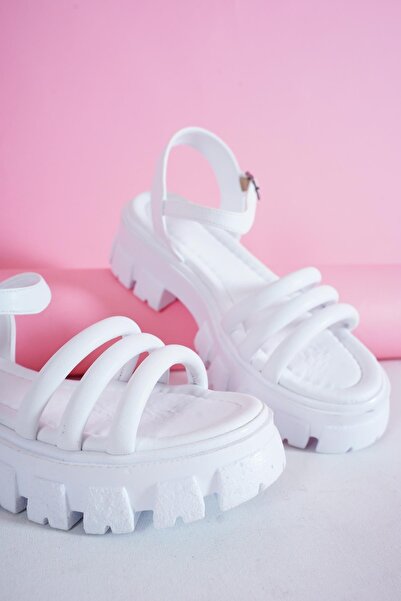 bescobel Women's Munby White High Sole Lacing Piping Slippers & Sandals Prd04