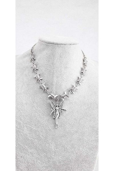 Köstebek Praying Angel Barbed Wire Chain Choker Necklace