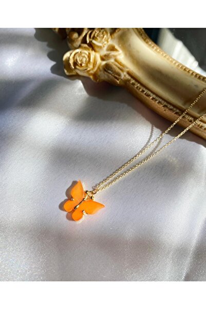 SWORDS CONCEPT Altın Kaplama Mat Görünümlü Turuncu Kelebek Kolye
