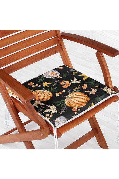 Realhomes Siyah Zemin Üzerinde Bal Kabağı Desenli Dijital Baskılı Modern Ferm...