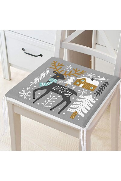 Realhomes Сучасна подушка для стільця з цифровим принтом оленя на сірому тлі ...