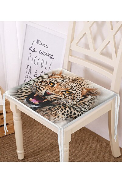 Realhomes Leopar Resimli Dijital Baskılı Fermuarlı Sandalye Minderi