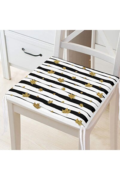 Realhomes Чорно-біла підлога з золотим листяним візерунком, цифровий принт, с...