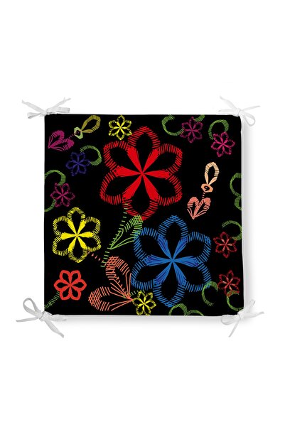 Realhomes Чорний фон з кольоровими квітами, цифровий друк, сучасна подушка дл...