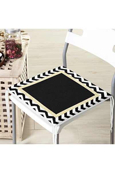 Realhomes Beyaz Zeminde Gold Detaylı Siyah Zikzak Desenli Dijital Baskılı Mod...