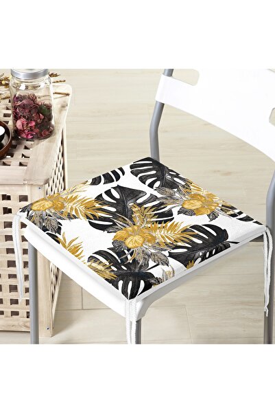 Realhomes Сучасна подушка для стільця з цифровим принтом, чорна з золотими де...